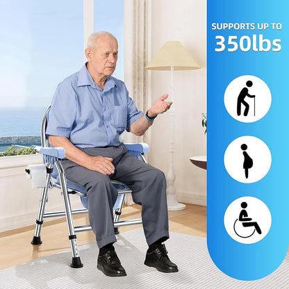 4 in 1 Folding Bedside Commode Chair for Elderly with Arms and Back,Adjustable Height Raised Toilet Seat with Handles,Adults Potty Chair for Seniors,Disabled,Holds Up to 350 lbs (ABS Plastic Seat)
