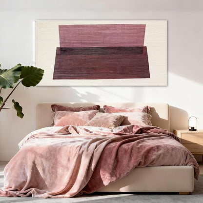 YETHEN WAL Neutral Burgundy Mauve Abstract Wall Art, Hand-Painted Textured Geometric Stripe Canvas Painting, Earth-Tone Minimalist Artwork for Living Room Bedroom Office 20x40 Inch
