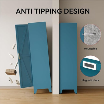 71" Tall Metal Armoire Wardrobe Closet with Removable Hanging Rod and Adjustable Shelves,Blue