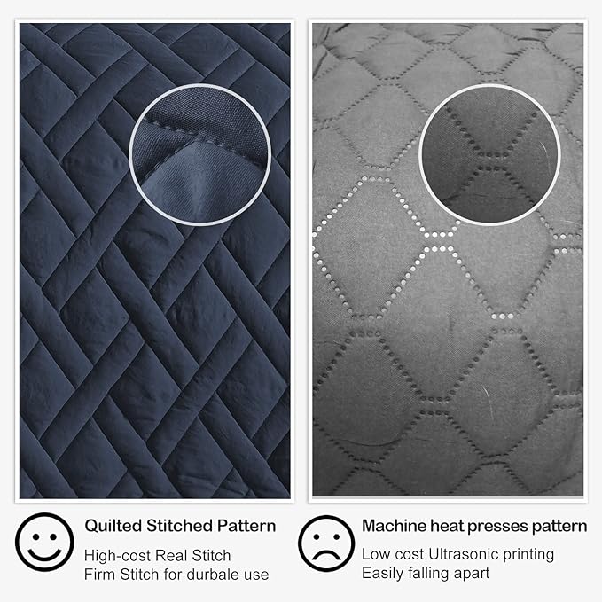 HORIMOTE HOME Quilt Set King Size Navy Blue, Classic Geometric Diamond Stitched Pattern, Ultra Soft Lightweight Bedspread Coverlet for All Season 3 Pieces(1 Quilt and 2 Pillow Shams)