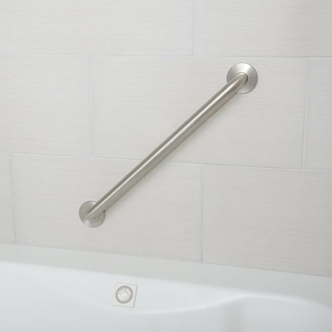 Amazon Basics Bathroom Handicap Safety Grab Bar, 18 Inch Length, 1.25 Inch Diameter, Holds up to 500LBs, ADA Compliant, Stainless Steel