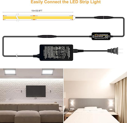 COB LED Strip 32.8ft,Dimmable Strip Lights, 6000K Daylight Super Bright LED Strip Lights, DC24V CRI90+,LED Tape Light with UL-Listed Power Supply, Indoor for Closet,Bedroom,Kitchen