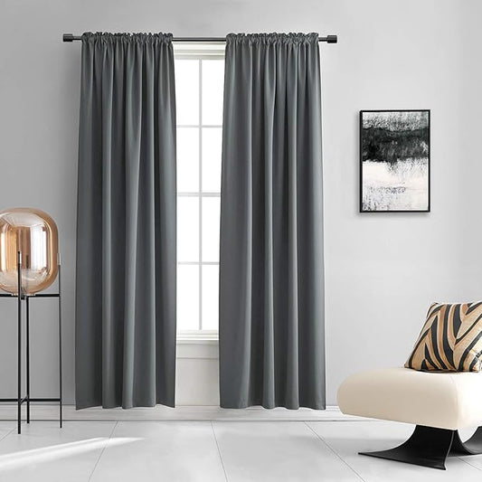 DONREN Medium Grey Blackout Curtains for Bedroom - Room Darkening Thermal Insulated Rod Pocket Curtains for Kids Room(52" x 90" Length,1 Pair)