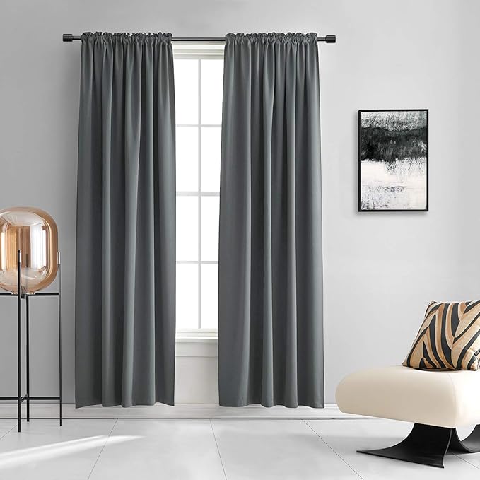 DONREN 2 Panels Blackout Curtain Panels for Bedroom - Room Darkening Thermal Insulated Drapes with Rod Pocket(Medium Grey,52 by 84 Inch)