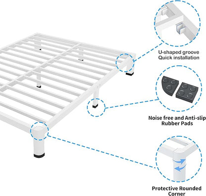 ROIL 10 Inch White Twin Bed Frame with Rounded Corner and Mattress Retainers, 3500LBS Heavy Duty Steel Slats No Box Spring Needed Platform Noise-Free Easy Assembly