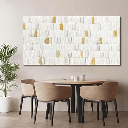 YETHEN WAL White and Gold Textured Abstract Wall Art, Minimalist Neutral Canvas Painting Modern Artwork for Living Room Bedroom Office Decor 24x48 Inch