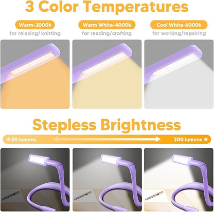 Purple Reading Lights for Books in Bed, Christmas Birthday Gifts for Women Mom Wife Stocking Stuffers for Teen Girls Readers Book Accessories Craft Knitting Gifts for Grandma Crochet Supplies