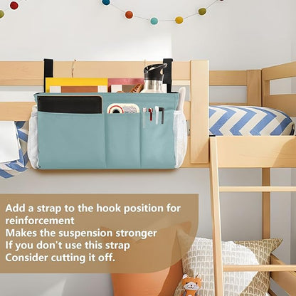 KOPIRIT Teal Bedside Caddy Storage Bag Bedside Organizer for Bunk Bed Headboards College Bedside Shelf Hanging Organizer 6 Pockets with Hooks for Glasses Book Tablet Holder