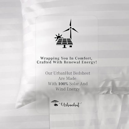 URBANHUT 800 Thread Count 100% Cotton Damask Twin Size Sheets, 4 Piece Striped Twin Size Bedsheets, Luxury Hotel Sheets Sateen Weave - Better Than Egyptian, 14" Elasticized Deep Pocket- White