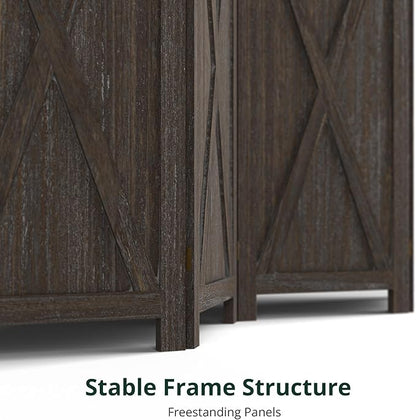 Cozy Castle Wood Room Divider, 8 Panels Folding Privacy Screen, 66.9'' Wall Divider, Barnwood Room Separator, Freestanding Partition, Temporary Wall for Decorative, Rustic Brown