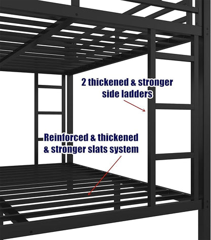 LUCALEO Stronger & Truly Reinforced Heavy Duty Metal Bunk Bed Queen Over Queen Size Bunkbed, Thickened More Stable & Safer Steel Bunk Bed Frame with Twin Size Trundle (Greater Weight Capacity)