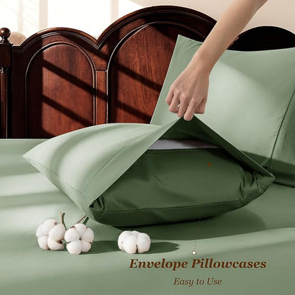 LBRO2M 1000 Thread Count 100% Egyptian Cotton Sheets Set Full Size, 4 Piece Sets Bed Sheet Deep Pocket Sheet Set 16" Soft Comfortable All Season (Full Olive Green)