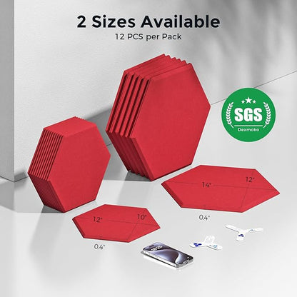 Self-Adhesive Acoustic Panels [390 lbs/yd³ Ultra-High Density], 2nd Generation Sound Absorbing Panel, Professional Level Sound Panel, Polyester Soundproof Foam [Size L, Red]