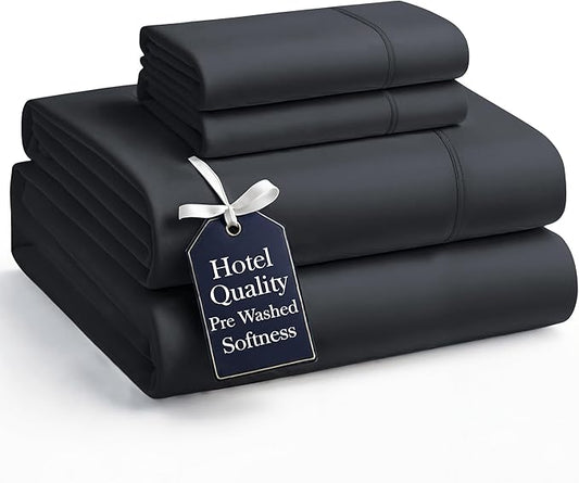 Casa Platino California King Sheets, 4 Piece Set, Pre-Washed Ultra Soft Bed Sheets Set, Brushed Microfiber California King Bedding Sets, California King Size Sheets with 15 inch Deep Pockets - Black
