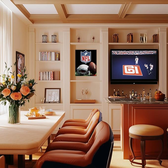 B.B.F MAKE American Football Canvas Wall Art Super Champions Bowl Poster Rugby Oil Painting Canvas Wall Decor Sports Picture Boys Gift Modern Bedroom Living Room Dorm Home Decoration, Framed 11x14inch