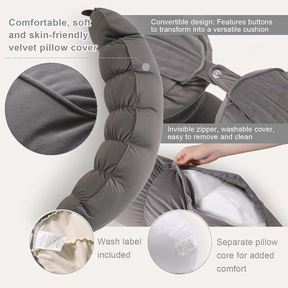 Peallow(Pat. Pend) – Long Round Body Pillow for Adults, Bolster Pillow for Sleeping, Soft and Supportive Pillow for Sleeping & Lumbar Support (Urban Grey, 39")
