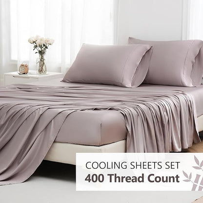 Linen World King Size 400TC Cooling Bed Sheet Set - 100% Organically Grown Viscose Sheets, Silky Soft & Breathable, Deep Pocket Fits Up to 16", 4-Piece Sheets with Pillowcases, Mauve
