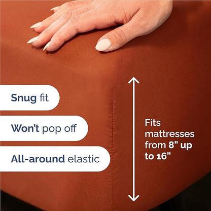 Full 6 Piece Sheet Set - Cooling, Comfy & Breathable - Hotel Luxury Bedding, Includes Fitted Sheet for Women, Men, Kids & Teens - 1 Flat, 1 Fitted Sheet, 4 Pillowcases with Deep Pockets - Terracotta