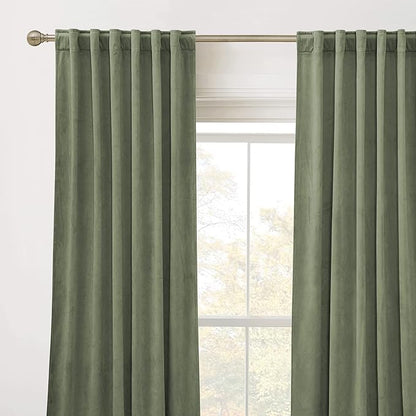 RYB Home Plush Velvet Curtains 96 inches, Heavy Duty Back Tab Decorative Window Drapes Privacy Room Darkening Covering for Living Room Playroom, Sage Green, W52 x L96 inches, Set of 2 Panels