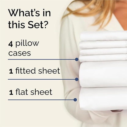 King 6 Piece Sheet Set - Cooling, Comfy & Breathable - Hotel Luxury Bedding, Includes Fitted Sheet for Women, Men, Kids & Teens - 1 Flat, 1 Fitted Sheet, 4 Pillowcases w/Deep Pockets - Antique White