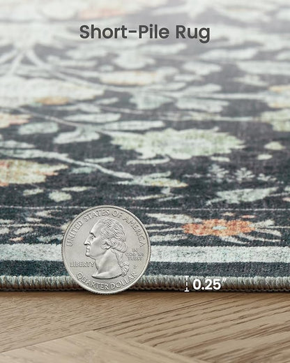 AMADA HOMEFURNISHING Area Rugs 9x12, Washable Floral Rug Non Slip Large Living Room Rug Vintage Distressed Soft Carpet for Bedroom, Dinning Room, Home Office