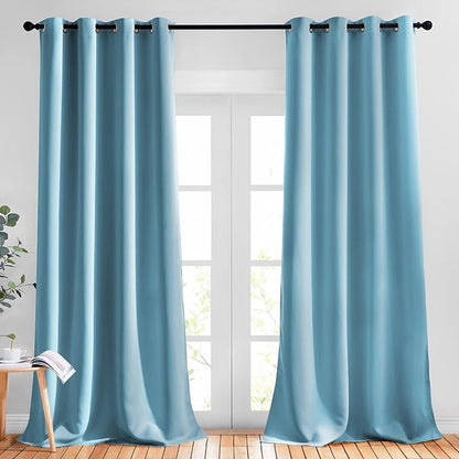 NICETOWN Room Darkening Curtains for Living Room, Grommet Window Treatment Thermal Insulated Solid Sound Reducing Drapes for Bedroom, Teal Blue, Set of 2, W52 x L102