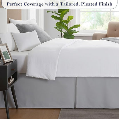 Queen Bed Skirt, Luxury 15 Inch Drop Light Grey Pleated Bed Skirt, Double Brushed Microfiber, Box Pleat Design, Wrinkle & Fade Resistant, Easy Fit Tailored Bedskirt for Queen Size Beds