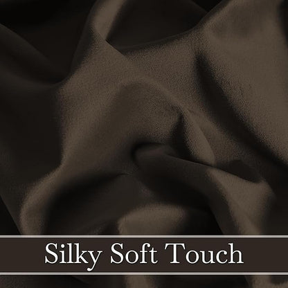 RYB HOME Brown Velvet Curtains 84 inches, Back Tab Soft Fabric Blackout Heat Blocking Luxurious Home Decor Curtains for Living Room Bedroom, W 52" x L 84", 2 Panels Set