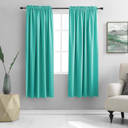 DONREN Blackout Curtains for Bedroom Drapes Turquoise Window Curtains - 2 Panels Thermal Insulated Rod Pocket Nursery Curtains,42 W x 72 L