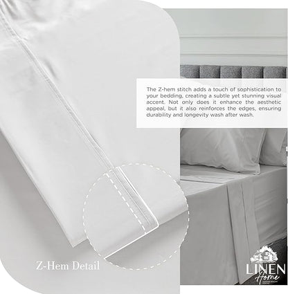 Linen Home 100% Cotton Percale Sheets Full Size, Silver, Deep Pocket, 4 Pieces Set - 1 Flat, 1 Deep Pocket Fitted Sheet and 2 Pillowcases, Crisp Cool and Strong Bed Linen