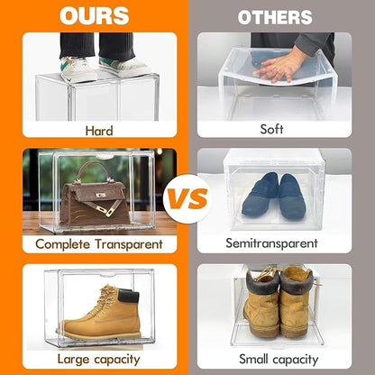 5 Pack X-Large Acrylic Shoe Box Size 14, Clear Sneaker Shoe Display Case Transparent Stackable Storage Box Purse Handbag Organizer, Figure Collectibles Showcase, Fit Underbed, Closet, Bathroom