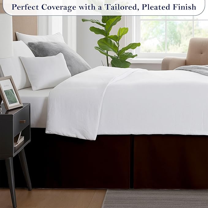 Full Bed Skirt, Luxury 12 Inch Drop Chocolate Pleated Bed Skirt, Double Brushed Microfiber, Box Pleat Design, Wrinkle & Fade Resistant, Easy Fit Tailored Bedskirt for Full Size Beds