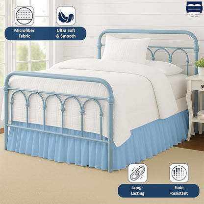 Cottingon Bed Skirt Full 14" Drop with Split Corners, 100% Microfiber Soft and Stylish, Dust Ruffle with Platform, Light Blue