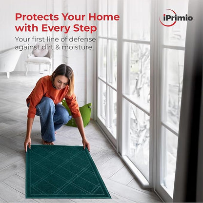 SlipToGrip Entryway Mat for Indoor Outdoor Use - No-Slip Front Doormat for Outside Entrance - 42 x 35 Inch Washable Outdoor Mat with Green Plaid Design for Porch, Garage, and Patio