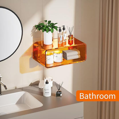 Acrylic Floating Nightstand, Bedside Table, Nightstand Shelf Wall Mounted Bedside Shelf (Orange, Small)