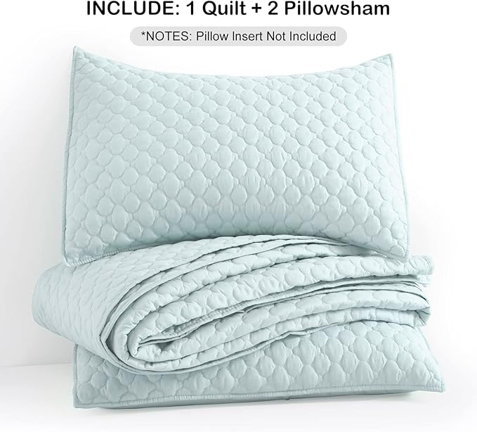 HORIMOTE HOME Quilt King Size Aqua Blue, Lightweight Quilt for Summer, Ultra-Soft Microfiber Modern Style Quilted Clouds Pattern Bedspread Quit Set 3 Pieces(1 Quilt and 2 Pillow Shams)