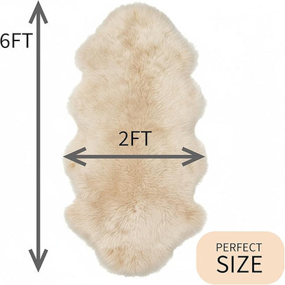 Premium Champagne Sheepskin Rug Genuine Double 2x6ft Pelt Fluffy Fur Rug for Bedrooms