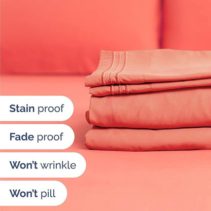 Twin Size 3 Piece Sheet Set - Comfy Breathable & Cooling Bed Sheets Set - Hotel Luxury Bedding for Women, Men, Kids, Teens, Boys & Girls - Deep Pockets, Ultra-Soft and Wrinkle Free - Oeko-Tex - Coral
