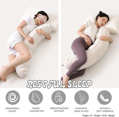 Peallow(Pat. Pend) – Long Round Body Pillow for Adults, Bolster Pillow for Sleeping, Soft and Supportive Pillow for Sleeping & Lumbar Support (Misty White,39")