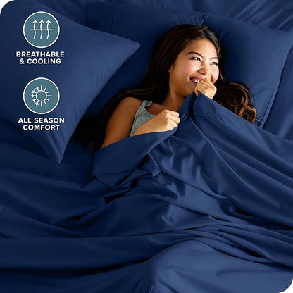 Bare Home Hotel Luxury Twin XL Sheet Set, Extra Soft - 4 Piece Set - Deep Pockets - Easy Fit - Cooling & Breathable - Wrinkle, Fade, Stain Resistant - Includes 2 Pillowcases (Twin XL, Dark Blue)