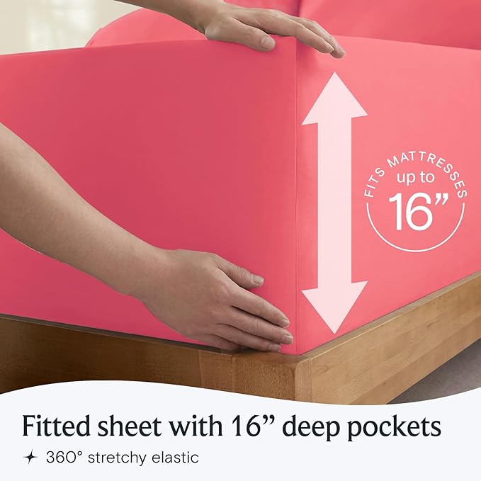 LuxClub 3 PC Twin XL Sheet Set, Deep Pockets Wrinkle Free Cooling Bed Sheets Hotel Bedding for Women, Men, Kids & Teens, Includes 1 Fitted Sheet, 1 Flat Sheet and 1 Pillowcase-Silky Soft Vermilion