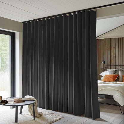 Room Divider Curtains Total Blackout Privacy Curtain Panel Room Thermal Insulated Noise Reduction Curtains for Bedroom Window Living Room Ceiling Track Curtain W 15 ft × H 7 ft Black