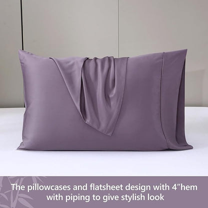 King Sheets, Rayon Derived from Bamboo, Cooling Bed Sheets Set,Deep Pocket Up to 16", 4 Pieces Silky Soft, Breathable Bedding Sheets & Pillowcases(Dusty Purple,King)