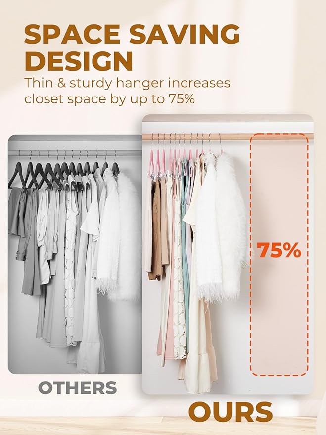 HOUSE DAY Velvet Skirt Hangers - Pink Velvet with Adjustable Clips, Space Saving, Slim, Heavy Duty and Non Slip for Pants, Skirts, Shorts - 24 Pack