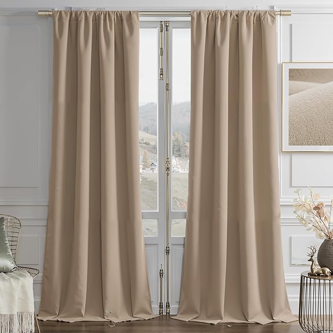 Joydeco Toffee Brown Velvet Curtains 108 Inches 2 Panels,Luxury Thermal Insulated Soft Brown Curtains for Bedroom & Living Room, Room Darkening Velvet Drapes, Rod Pocket (52W x 108L)