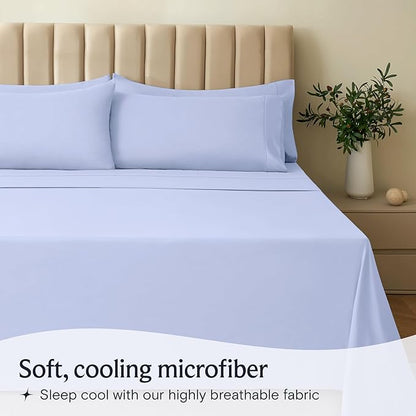 LuxClub 3 PC Twin XL Sheet Set, Deep Pockets Wrinkle Free Cooling Bed Sheets Hotel Bedding for Women, Men, Kids & Teens, Includes 1 Fitted Sheet, 1 Flat Sheet and 1 Pillowcase-Silky Soft Sky Blue