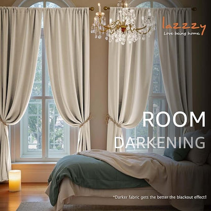 Lazzzy Velvet Blackout Curtains Thermal Insulated Room Window Drapes Super Soft Luxury Curtains for Living Room Bedroom Rod Pocket 2 Panels, Beige, 62" W x 120" L