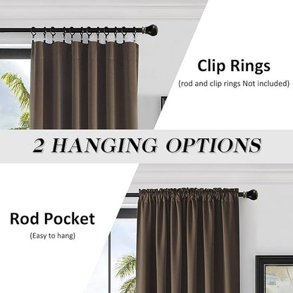 DONREN Patio Blackout Curtain Shades - Home Decoration Thermal Insulated Grommet Blackout Draperies/Drapes for Kitchen (2 Panels, 60 inches x 96 inches, Brown)