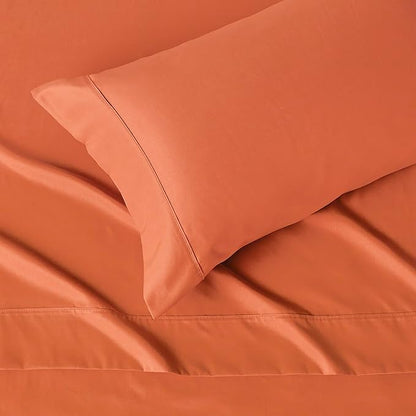 Amazon Basics Lightweight Super Soft Easy Care Wrinkle Free Microfiber 3 Piece Bed Sheet Set with 14-Inch Deep Pockets, Twin, Brick, Solid, Kids, Men & Women Bedding