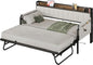 LIKIMIO Daybed with Trundle Bed, Twin Bed Frame with Storage Headboard and Charging Station, Sofa Day Bed with Strong Supports for Living Room, Bedroom, and Guest Room, Beige